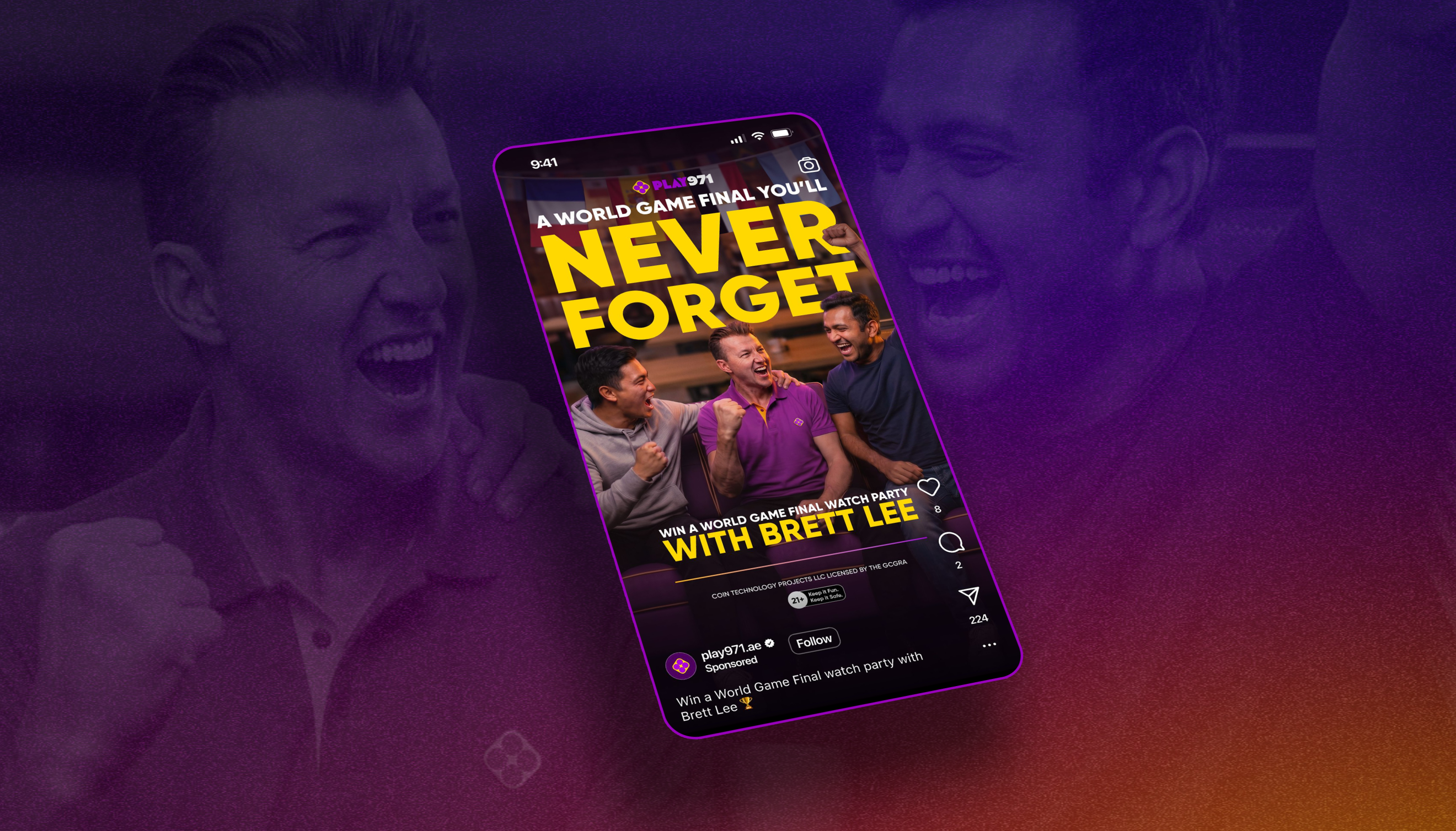 Example social creative showing Brett Lee and two cricket fans